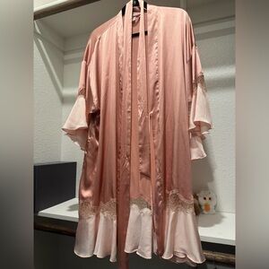 Victoria's Secret Flounce Satin Ruffle Lace Robe